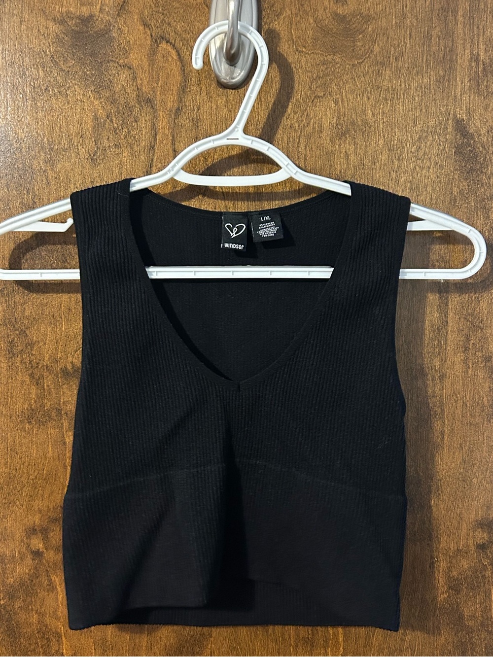 Windsor Black Ribbed V-Neck Crop Tank
